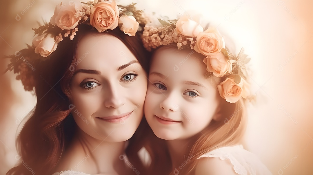 Linda mulher mãe ao lado de sua filha sobre fundo isolado