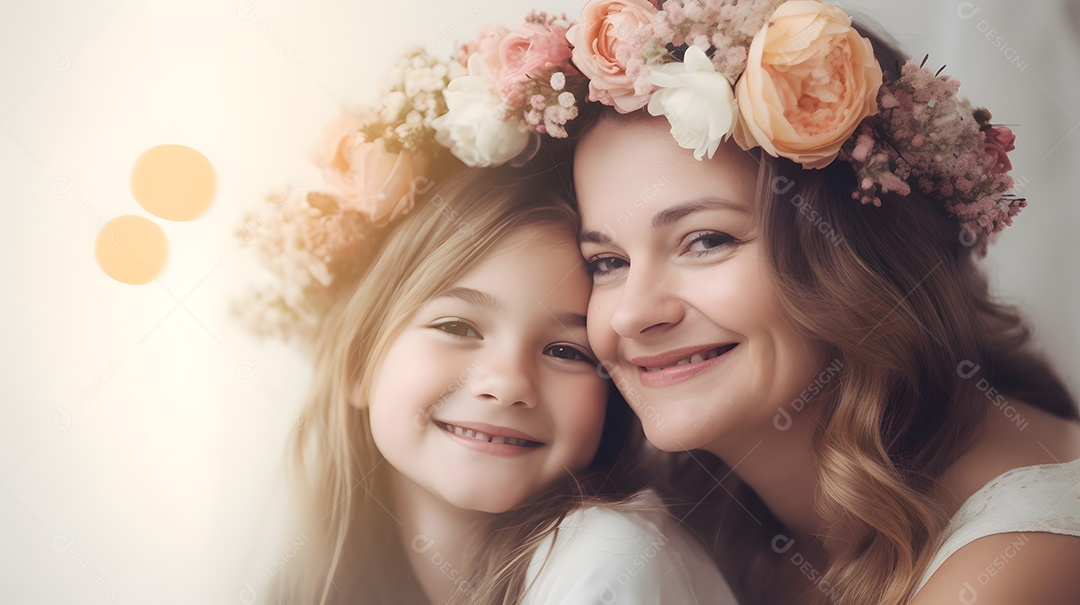 Linda mulher mãe ao lado de sua filha sobre fundo isolado