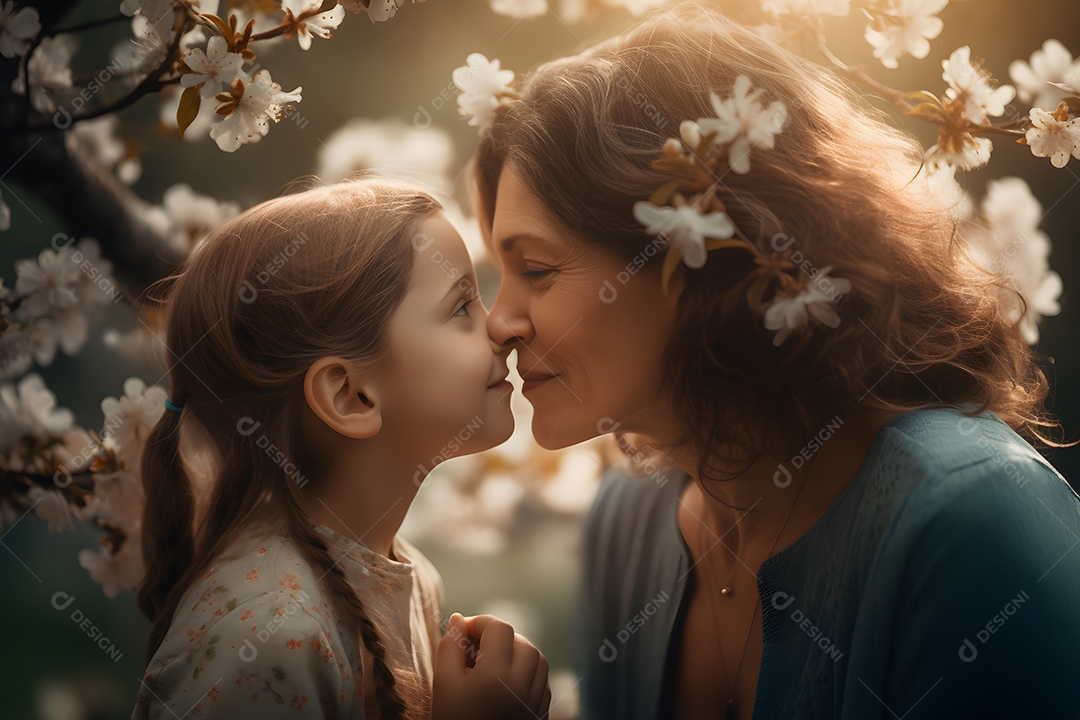 Linda mulher mãe ao lado de sua filha sobre fundo isolado