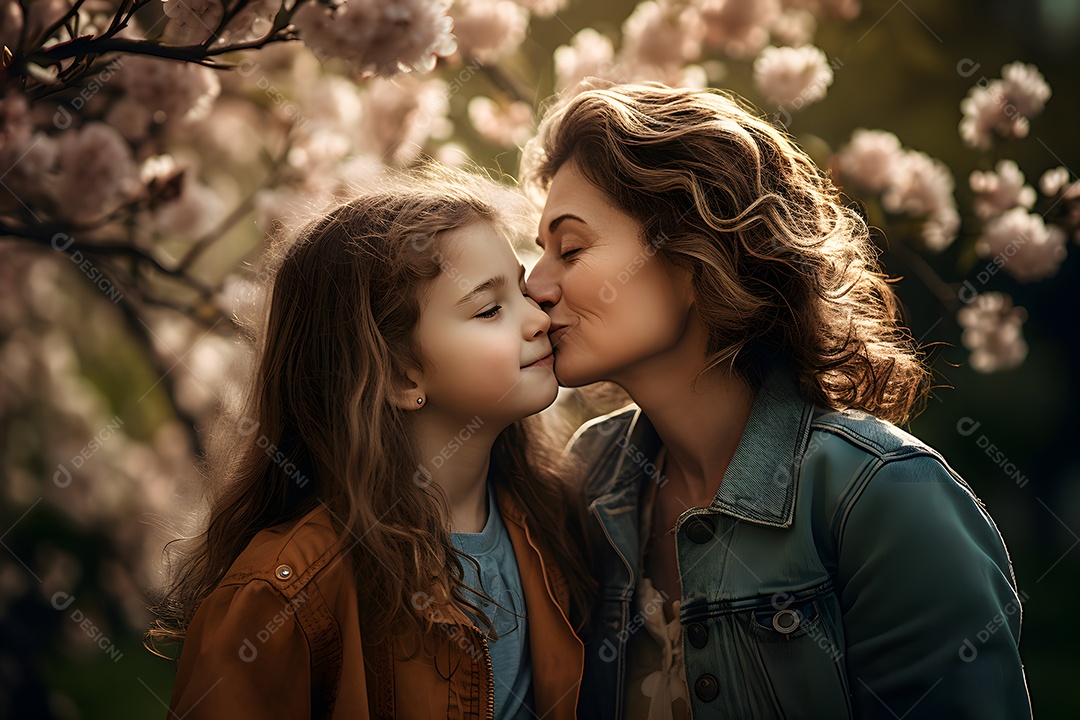 Linda mulher mãe ao lado de sua filha sobre fundo isolado