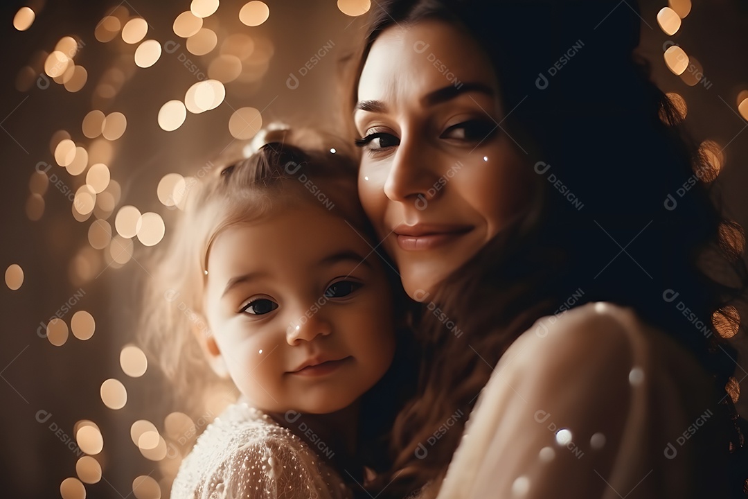 Linda mulher jovem mãe segurando sua filha sobre fundo isolado