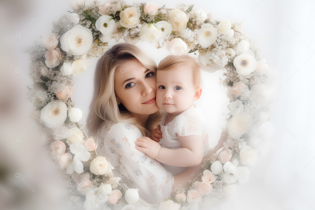 Linda mulher jovem mãe segurando sua filha sobre fundo isolado