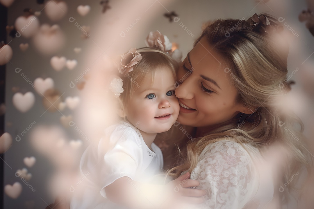 Linda mulher jovem mãe segurando sua filha sobre fundo isolado