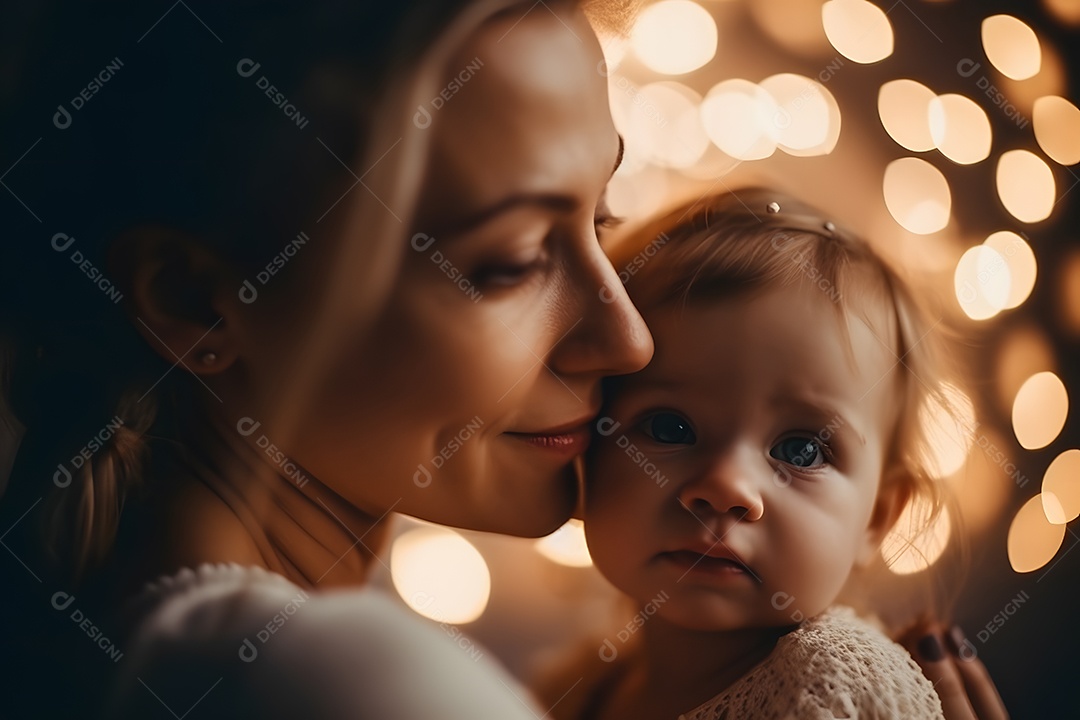 Linda mulher jovem mãe segurando sua filha sobre fundo isolado