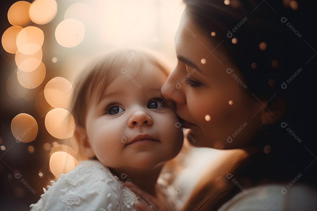 Linda mulher jovem mãe segurando sua filha sobre fundo isolado