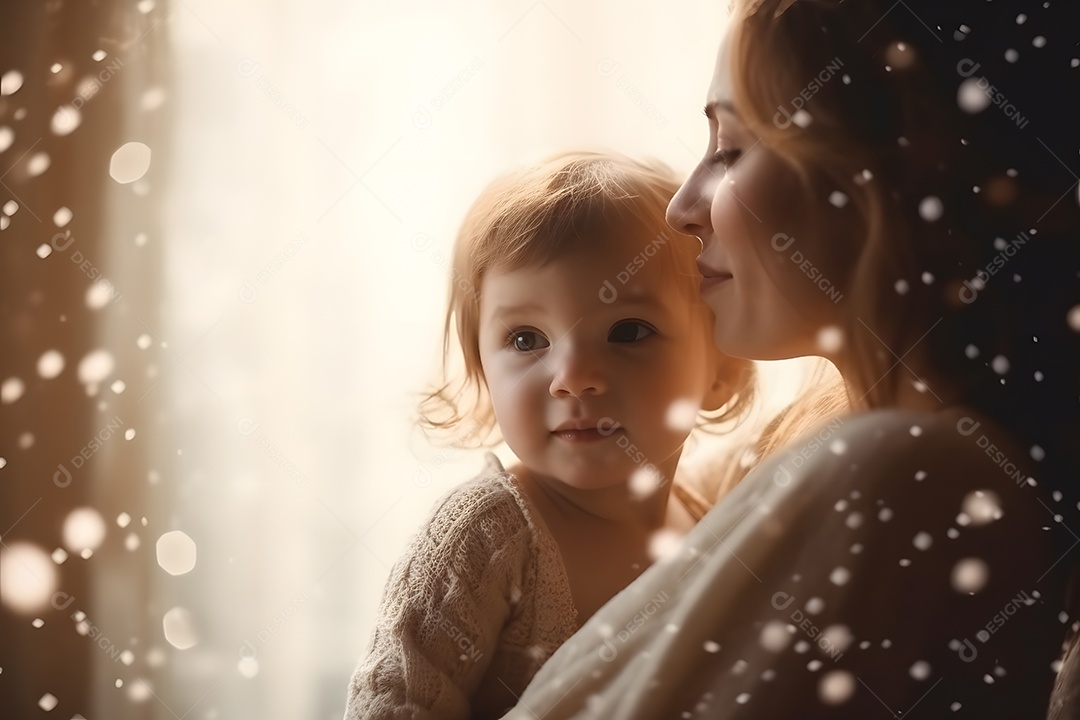 Linda mulher jovem mãe segurando sua filha sobre fundo isolado