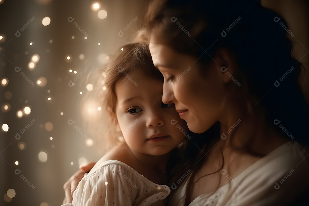 Linda mulher jovem mãe segurando sua filha sobre fundo isolado