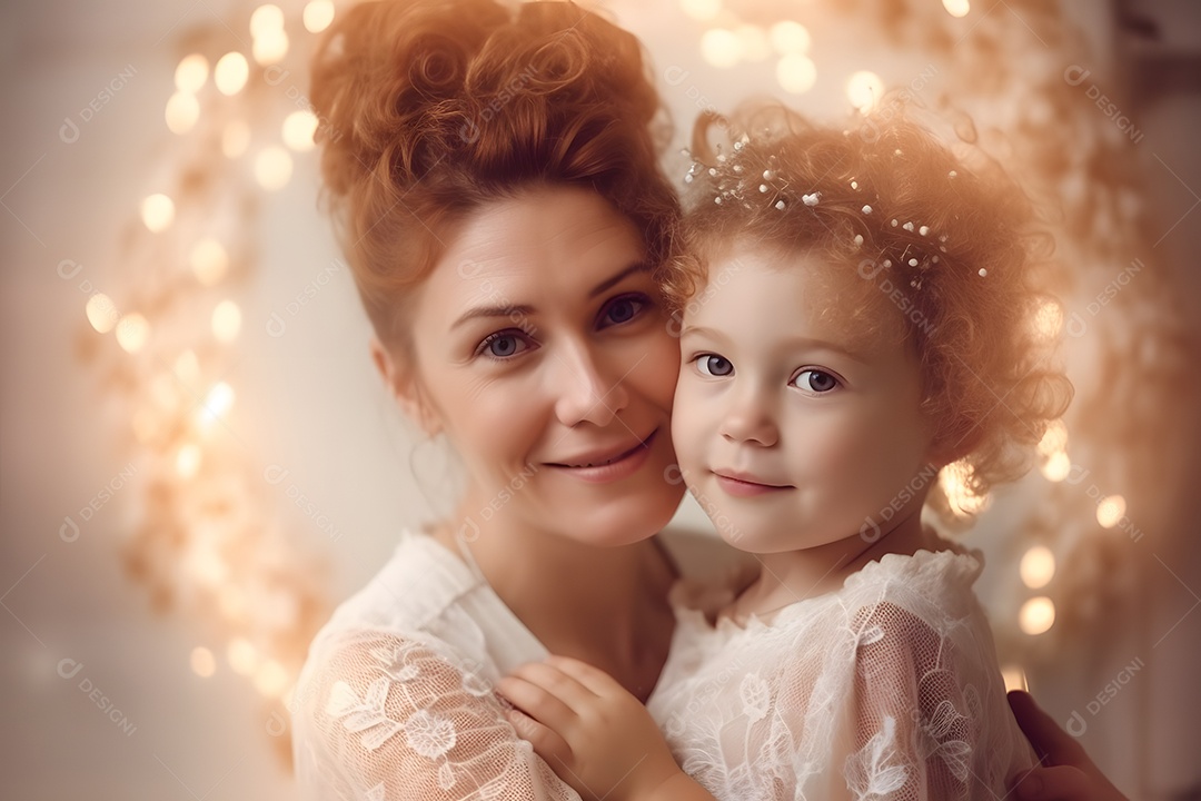 Linda mulher jovem mãe segurando sua filha sobre fundo isolado