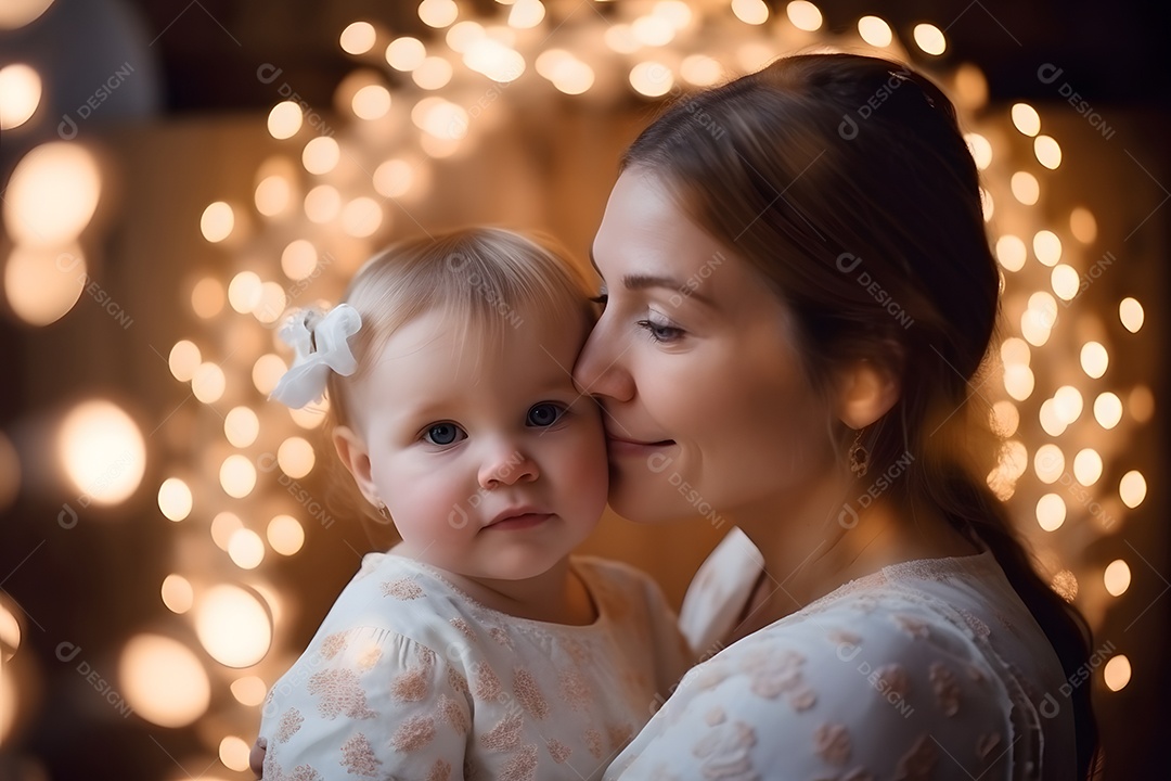 Linda mulher jovem mãe segurando sua filha sobre fundo isolado