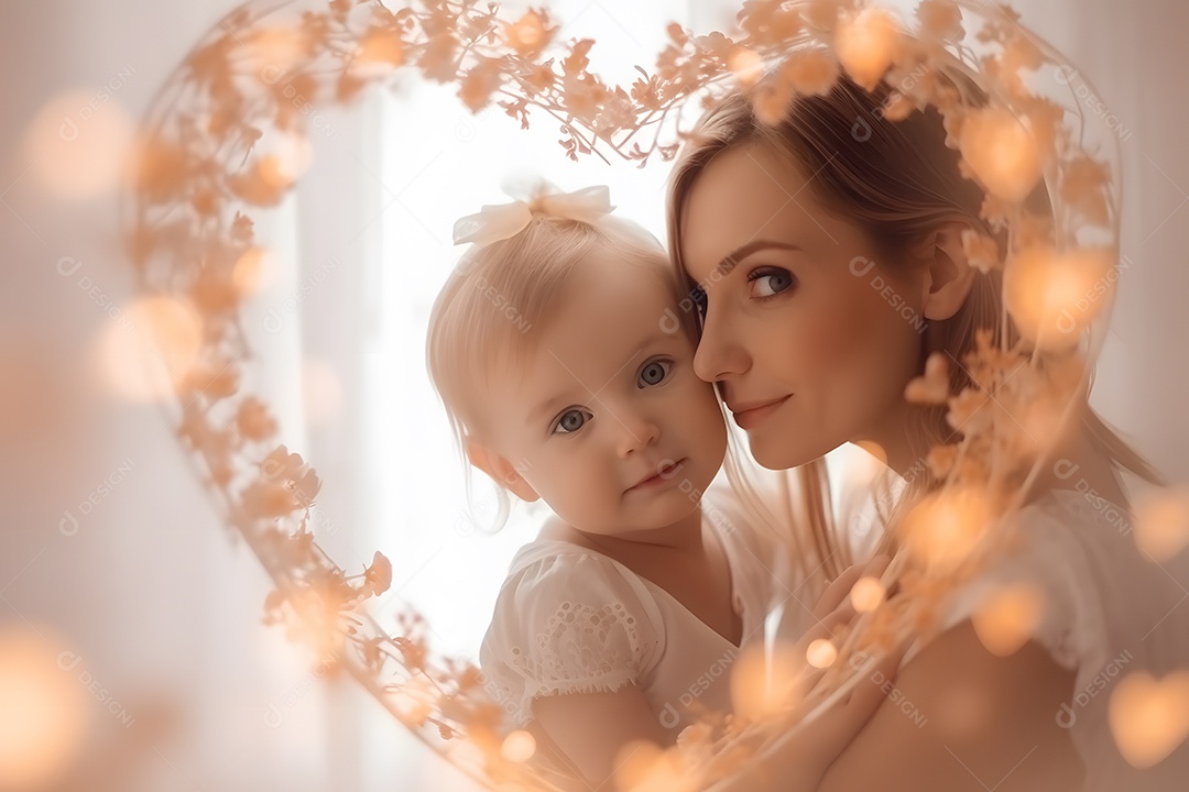 Linda mulher jovem mãe segurando sua filha sobre fundo isolado