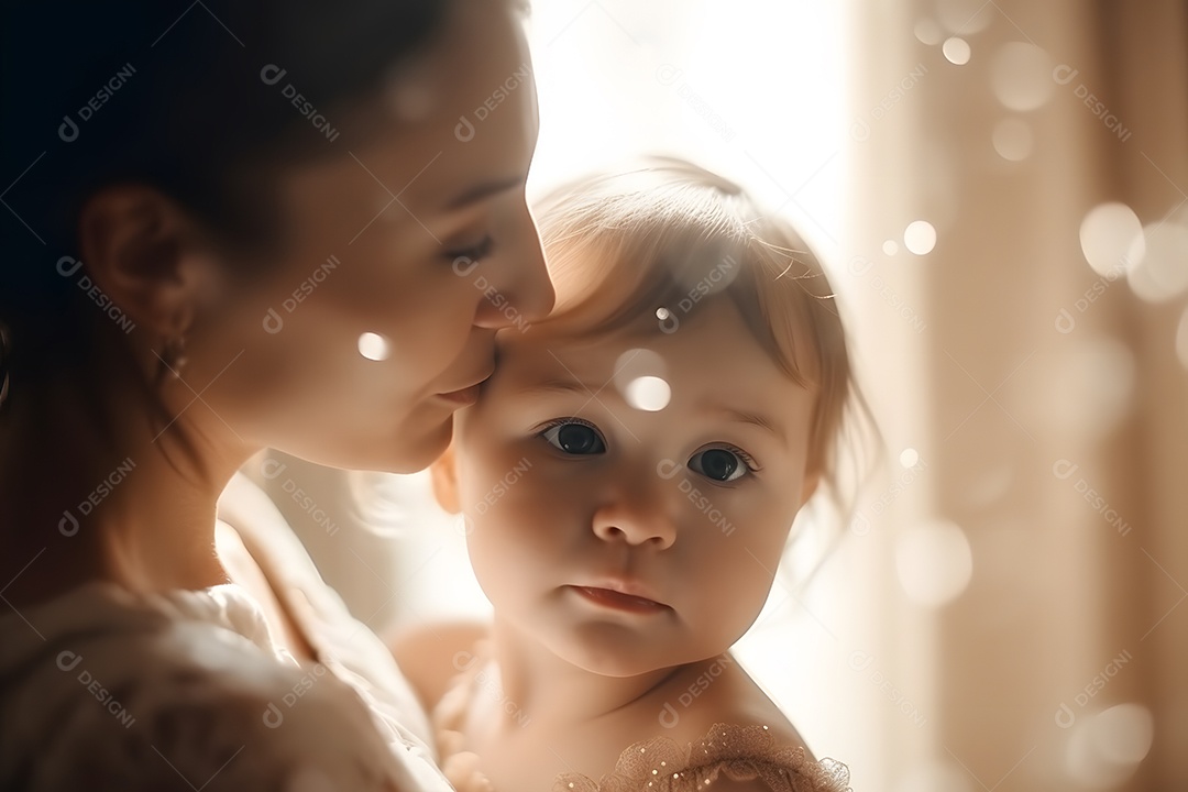 Linda mulher jovem mãe segurando sua filha sobre fundo isolado