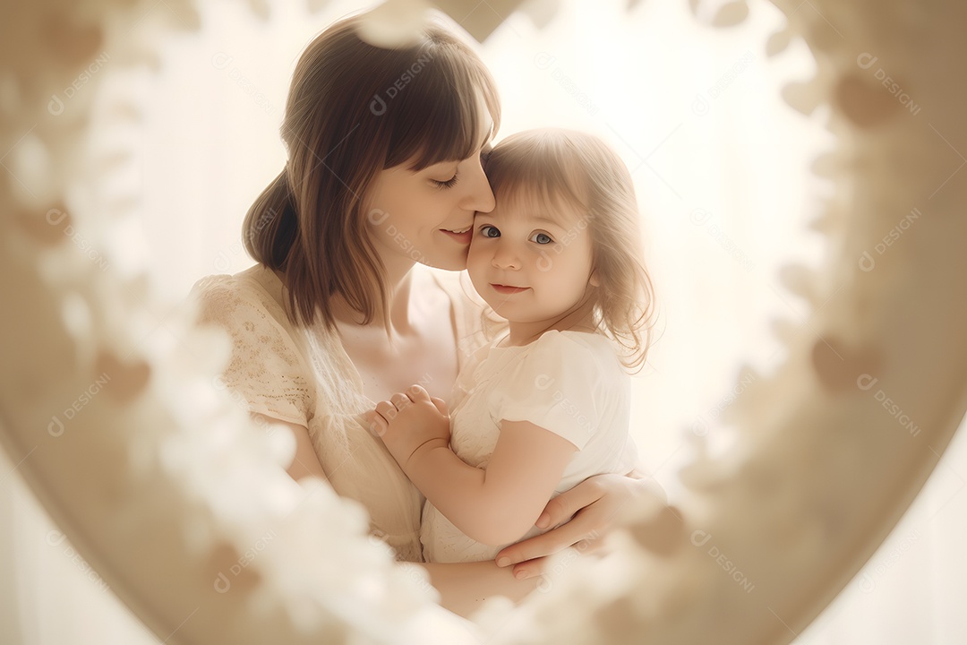 Linda mulher jovem mãe segurando sua filha sobre fundo isolado