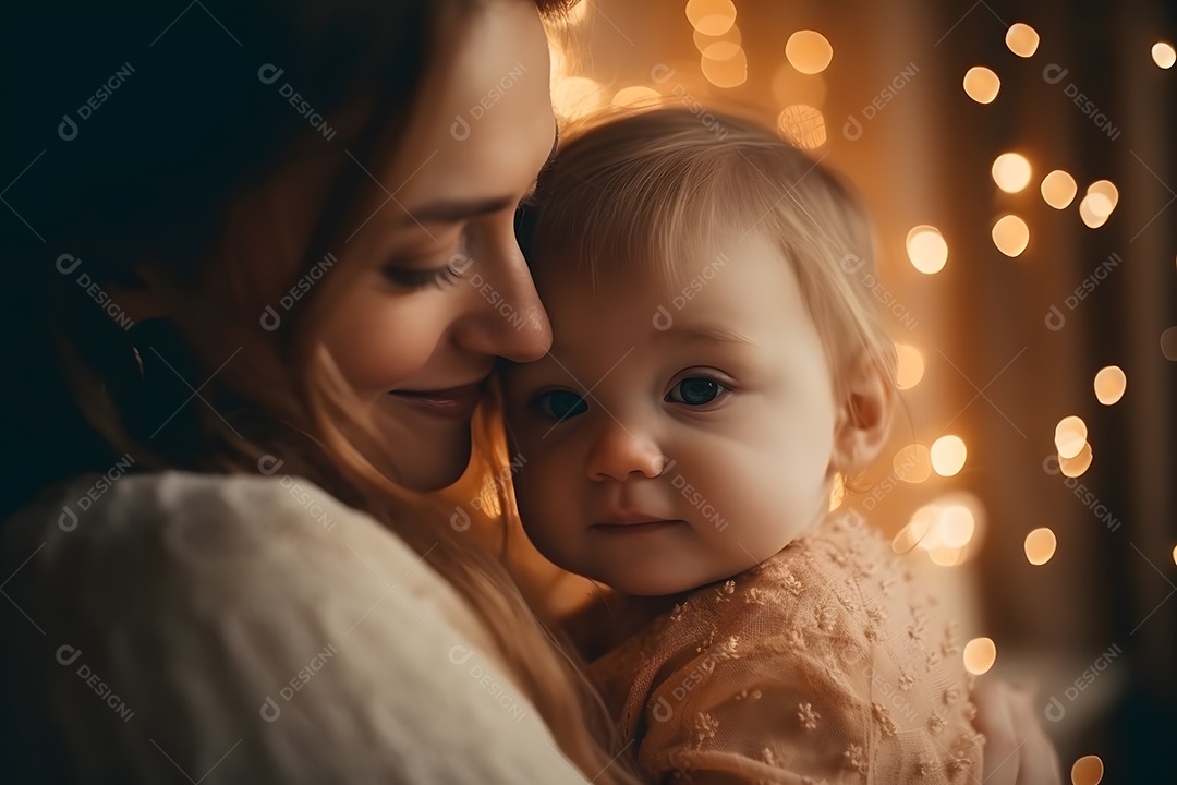 Linda mulher jovem mãe ao lado de sua filha sobre fundo isolado