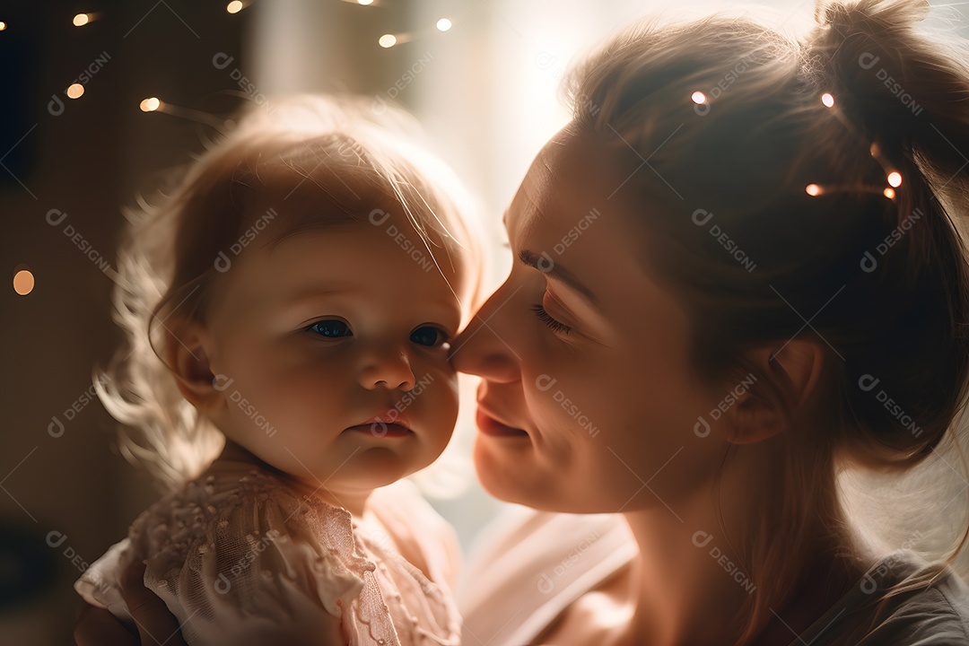 Linda mulher mãe ao lado de sua filha sobre fundo isolado