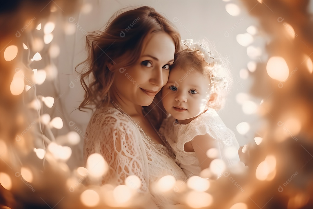 Linda mulher mãe ao lado de sua filha sobre fundo isolado