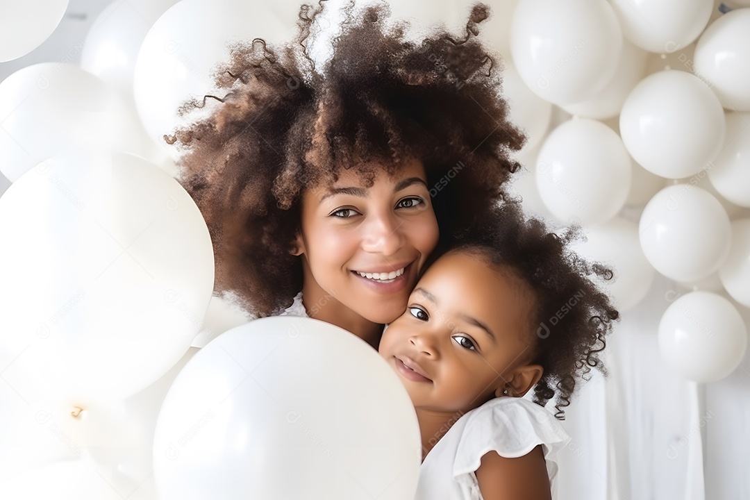 Linda mulher jovem ao lado de sua filha sobre fundo isolado