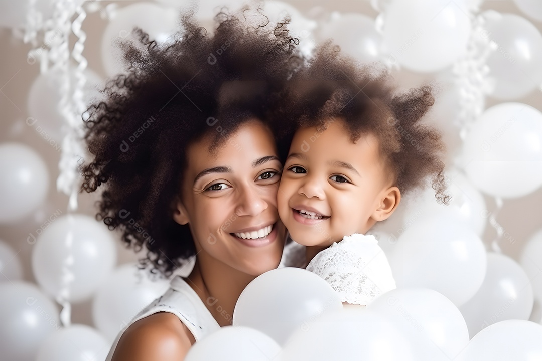 Linda mulher jovem ao lado de sua filha sobre fundo isolado