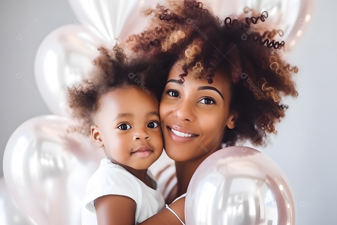 Linda mulher jovem ao lado de sua filha sobre fundo isolado