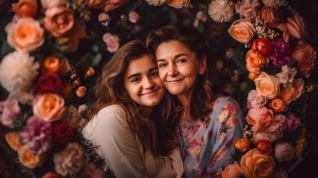 Linda mulher jovem ao lado de sua filha sobre fundo isolado