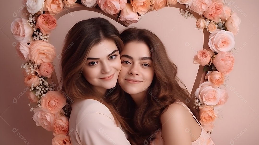 Linda mulher jovem ao lado de sua filha sobre fundo isolado