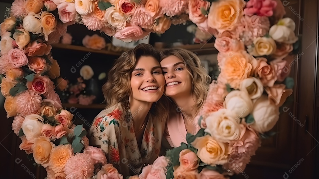 Linda mulher jovem ao lado de sua filha sobre fundo isolado