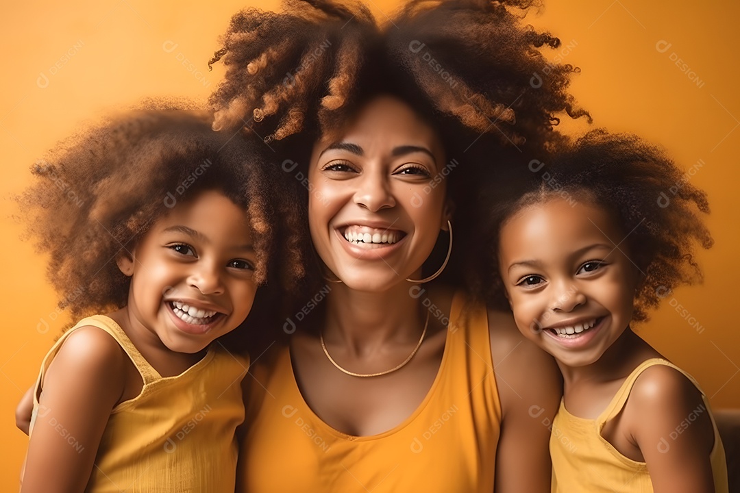 Lindas mulheres jovens ao lado de suas filhas sobre fundo isolado