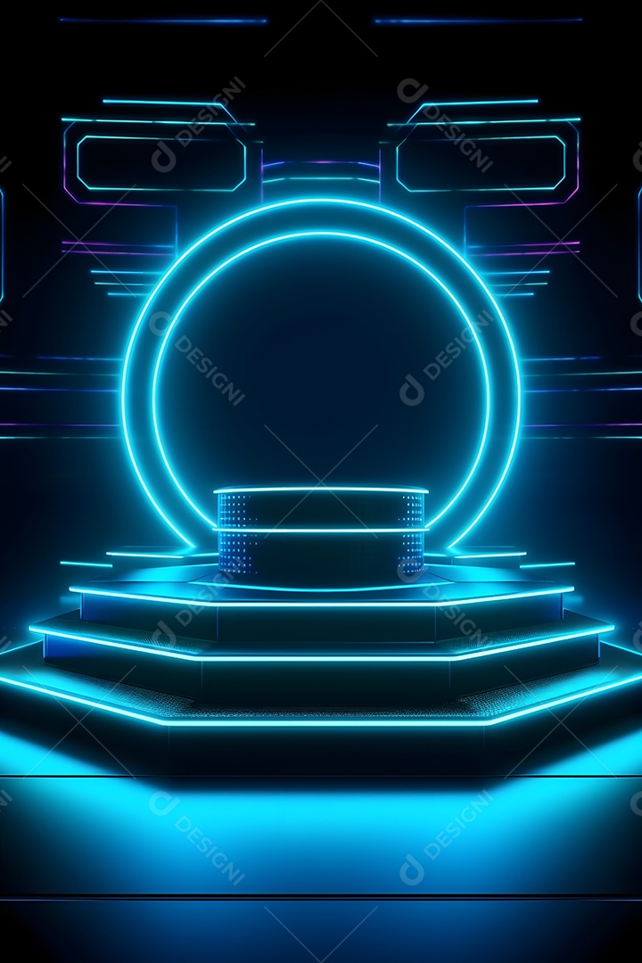 Cenário Futurista Azul Com Luzes Neon Para Flyers