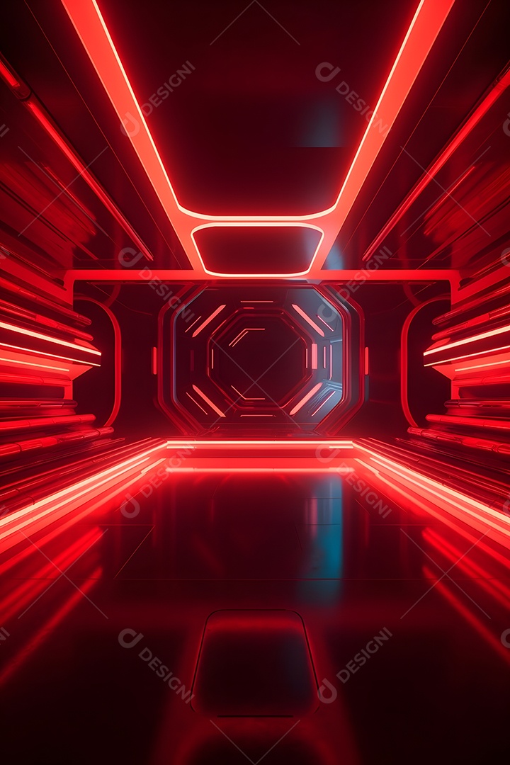 Cenário Futurista Vermelho Com Luzes Neon Para Flyers