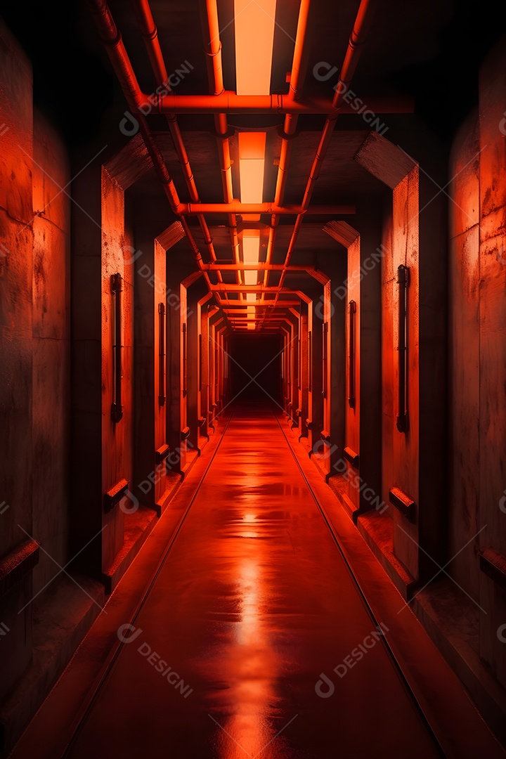 Cenário Futurista Vermelho Com Iluminação Para Flyers