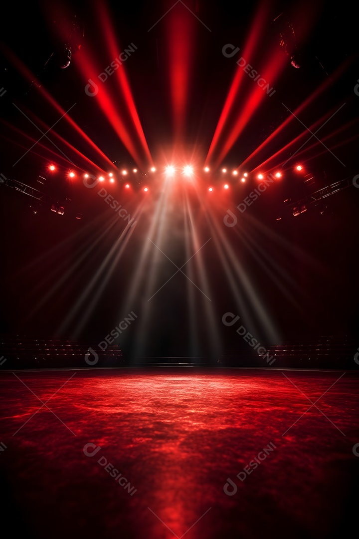 Cenário Com Iluminação De Luzes De Holofote Vermelhas Para Flyers