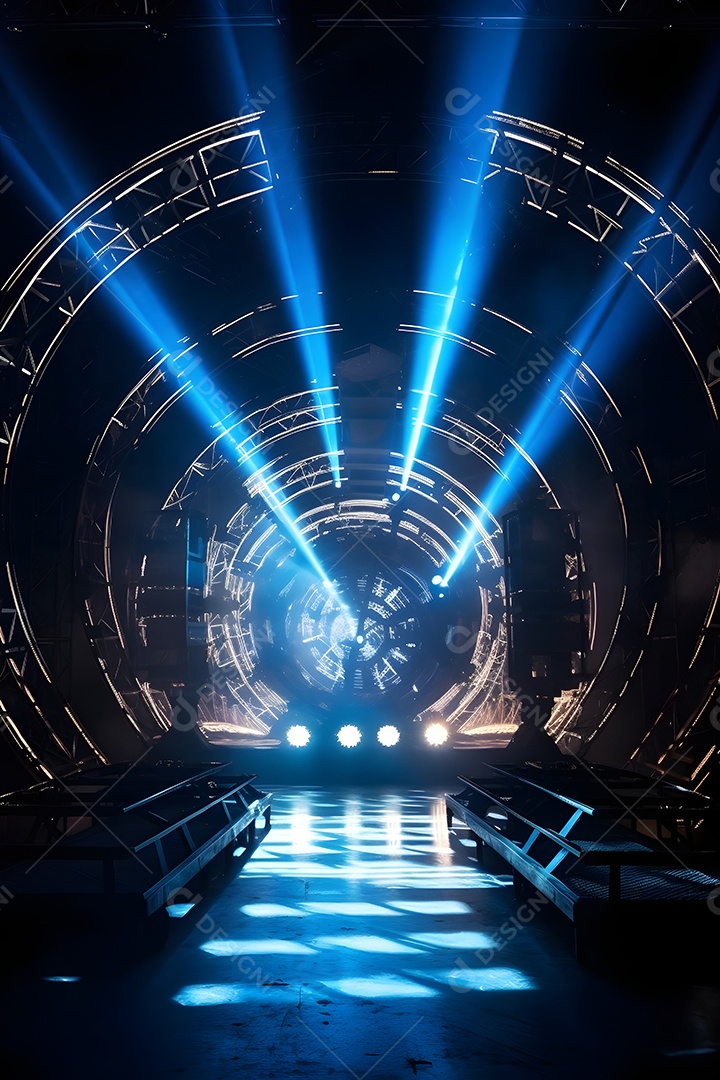 Cenário Com Iluminação De Luzes De Holofote Azul Para Flyers