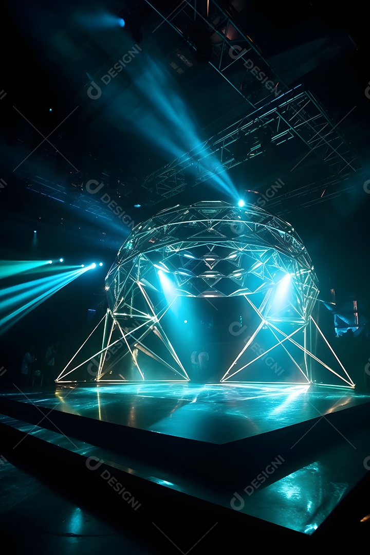 Cenário Com Iluminação De Luzes De Holofote Azul Para Flyers