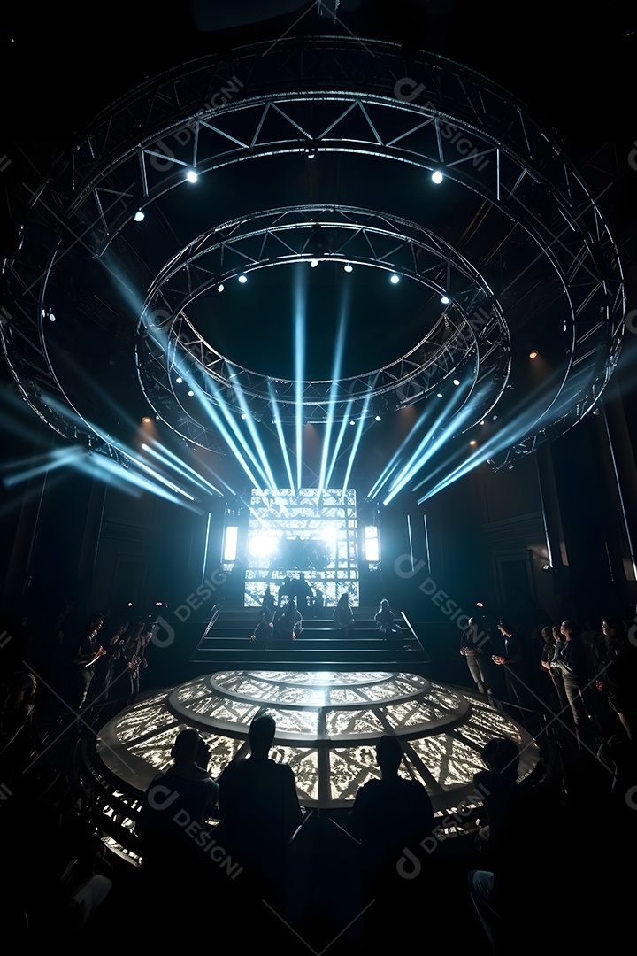 Cenário Com Iluminação De Luzes De Holofote Azul Para Flyers