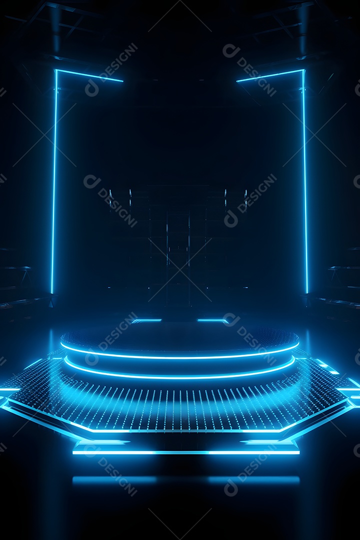 Cenário Futurista Azul Com Luzes Neon Para Flyers