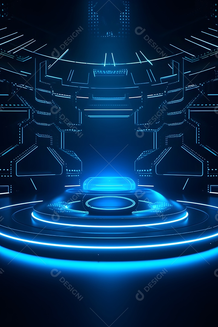 Cenário Futurista Azul Com Luzes Neon Para Flyers