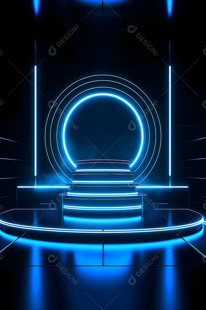 Cenário Futurista Azul Com Luzes Neon Para Flyers