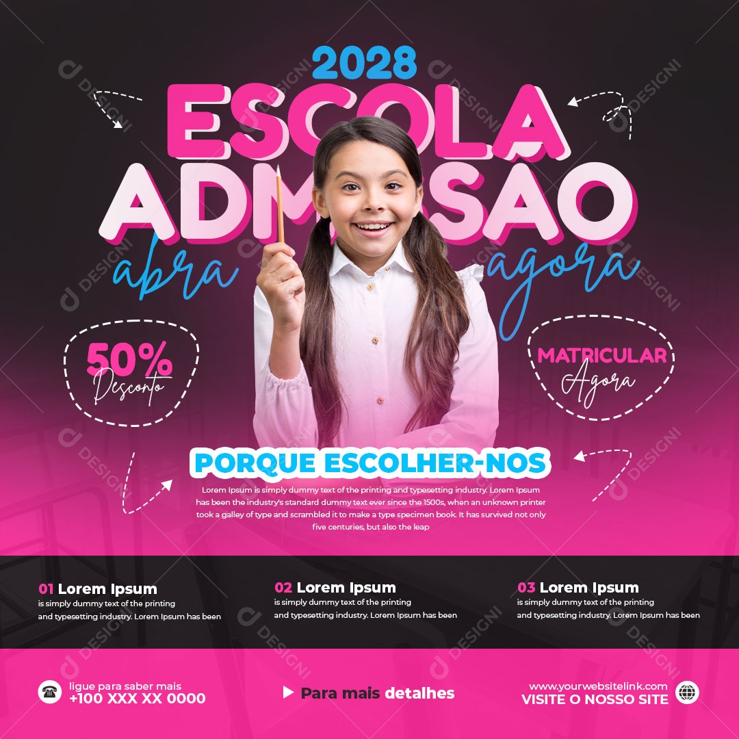 Escola Admissão 2028 Venha Conferir Social Media PSD Editável