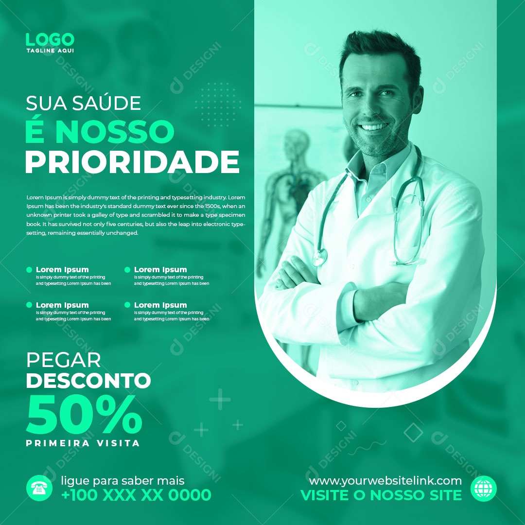 Sua Saúde é Nossa Prioridade Social Media PSD Editável
