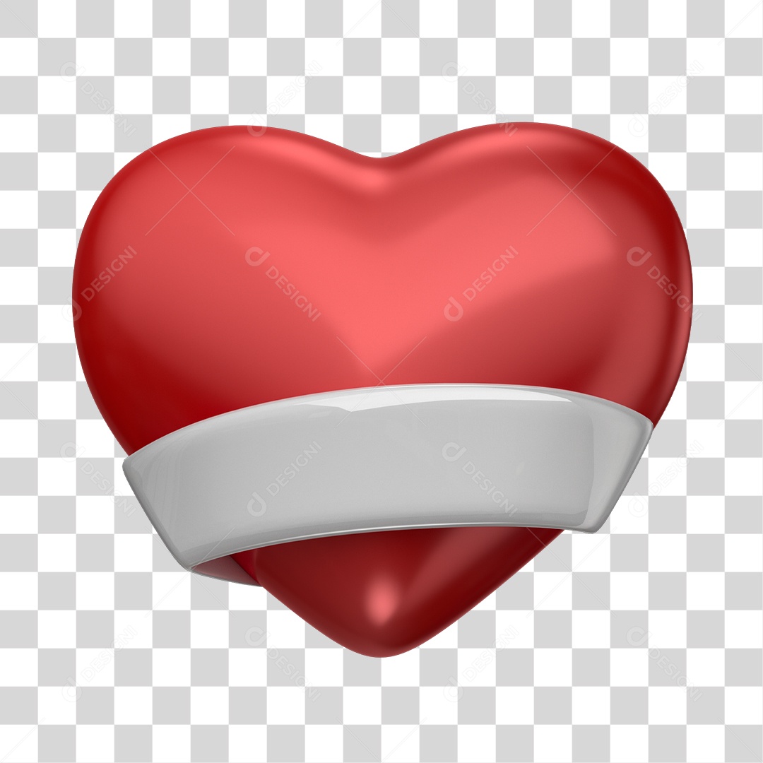 Coração e Faixa Elemento 3D Para Composição PNG Transparente