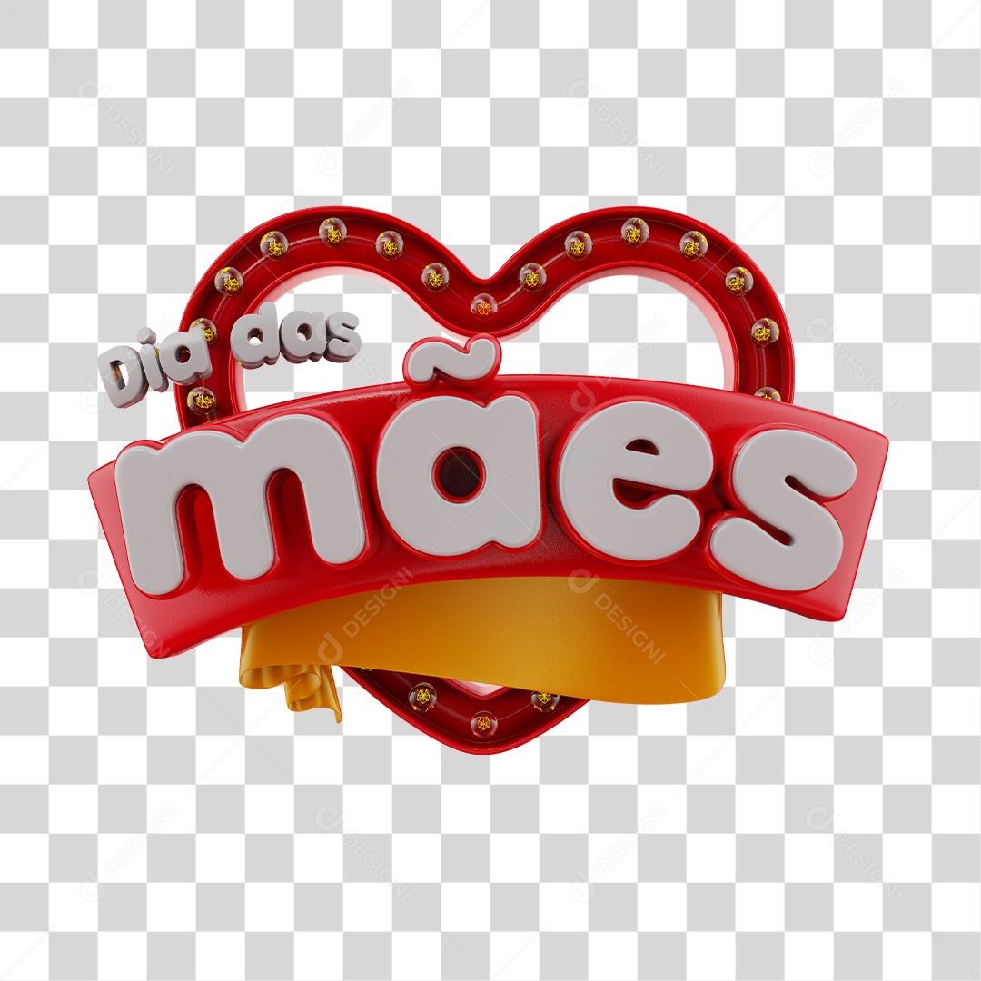 Red And White Mother's Day 3D Stamp For Transparent PNG Composition