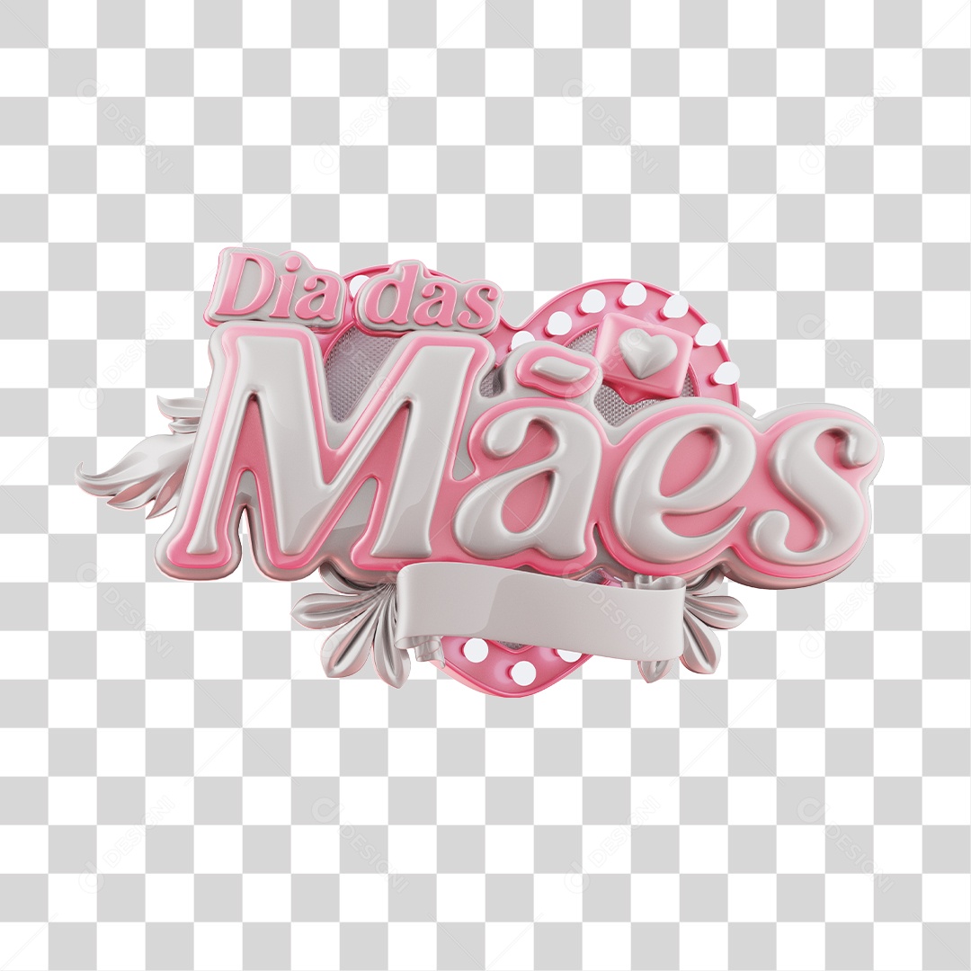 Selo 3D Dia Das Mães Rosa E Branco Para Composição PNG Transparente
