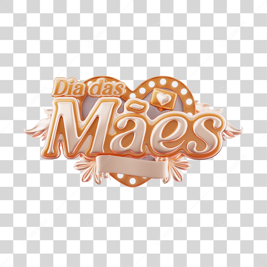 Dia Das Mães Selo 3D Dourado e Branco Para Composição PNG Transparente