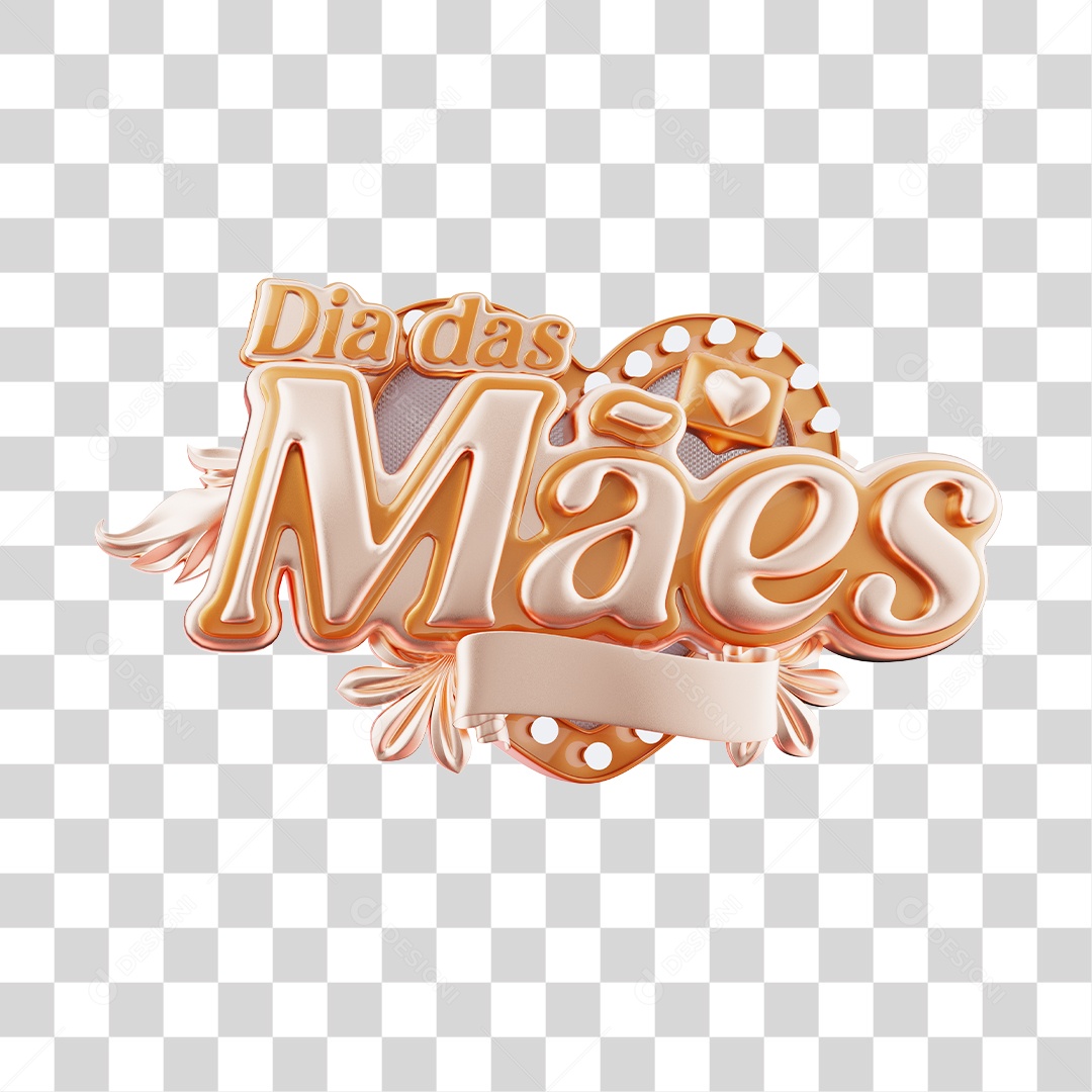 Dia Das Mães Selo 3D Dourado e Branco Para Composição PNG Transparente