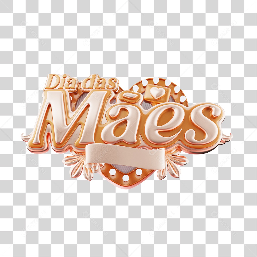 Dia Das Mães Selo 3D Dourado e Branco Para Composição PNG Transparente