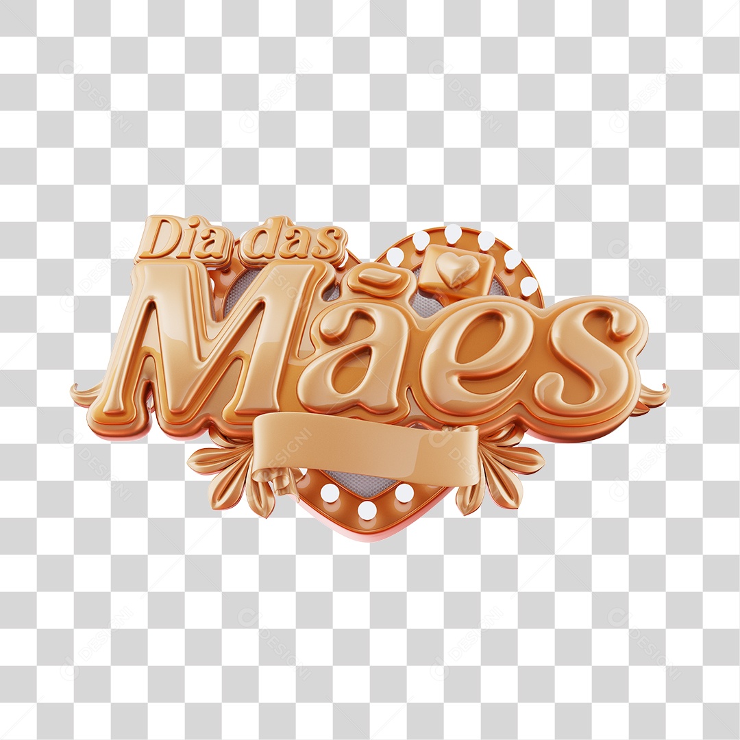 Dia Das Mães Selo 3D Dourado Para Composição PNG Transparente