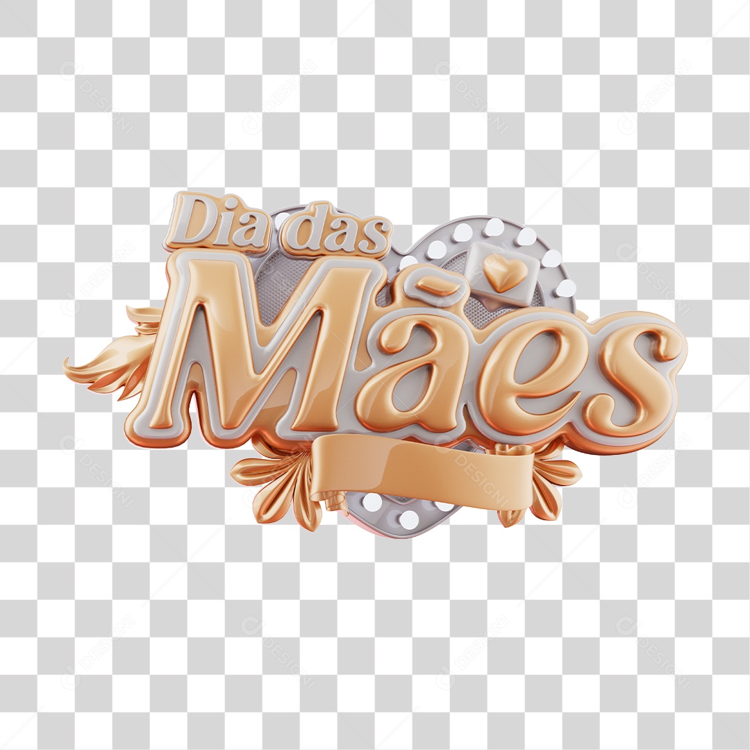 Dia Das Mães Selo 3D Dourado E Branco Para Composição PNG Transparente