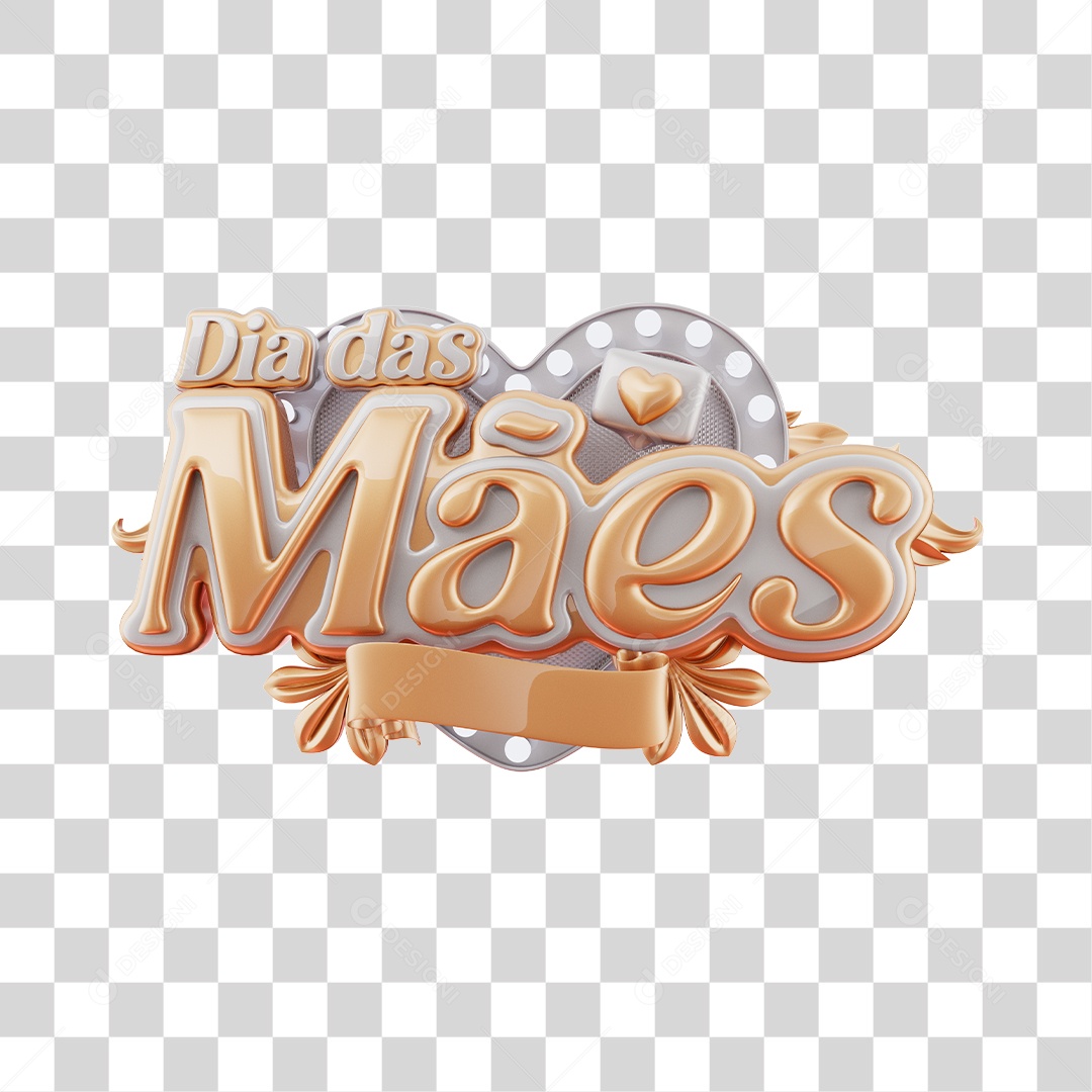 Dia Das Mães Selo 3D Dourado E Branco Para Composição PNG Transparente