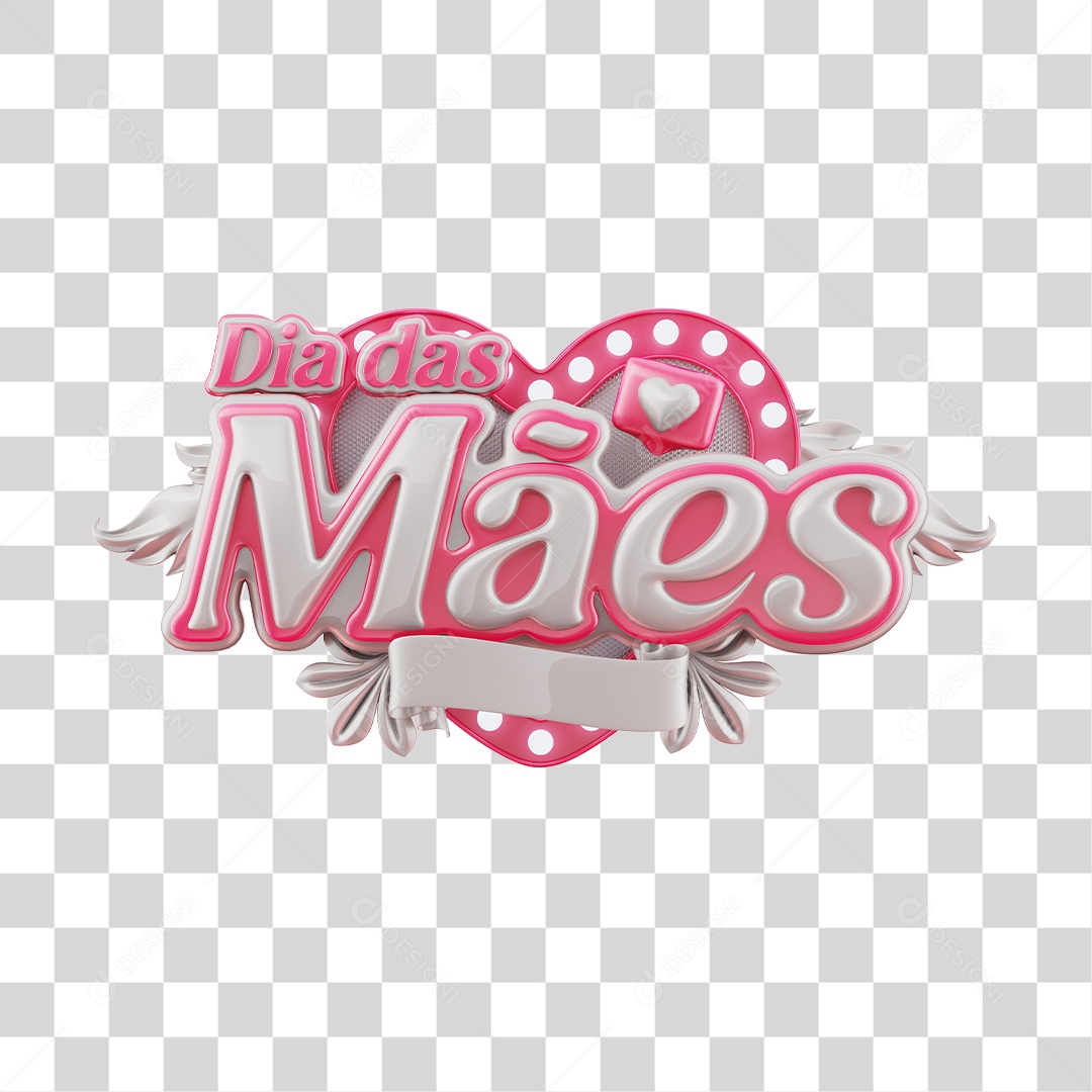 Dia Das Mães Selo 3D Rosa E Branco Para Composição PNG Transparente