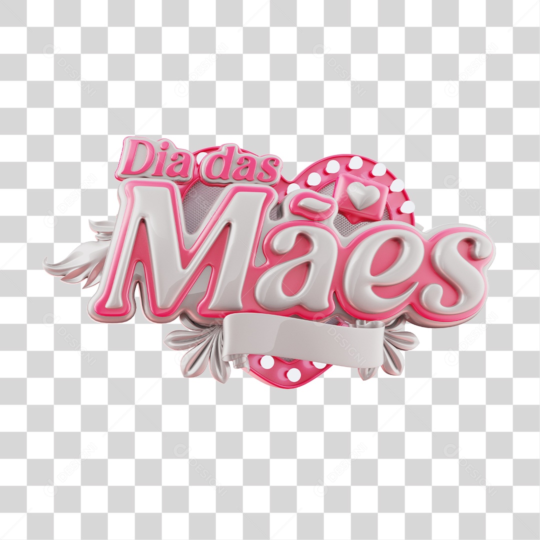Dia Das Mães Selo 3D Rosa E Branco Para Composição PNG Transparente