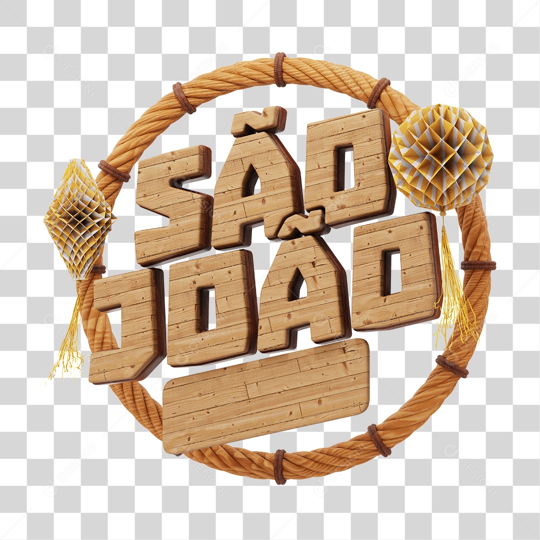 São João Selo 3D De Madeira Para Composição PNG Transparente